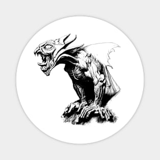 Gargoyle statue sketch engraving illustration. Magnet